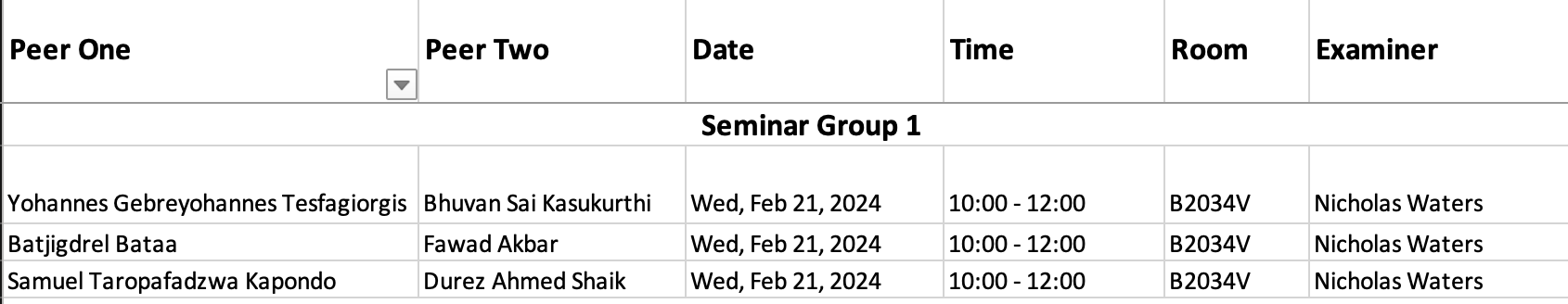 example schedule